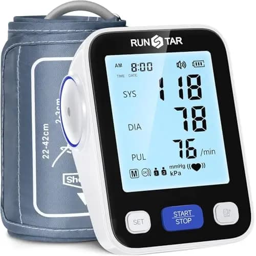 Runstar Tensiometre Bras Professionnel pour Le Haut du Bras automatique, brassard large (22-42cm) - Sac de rangement inclus - Mémoire 2 x 99 lectures - Pour usage domestique – Image 1