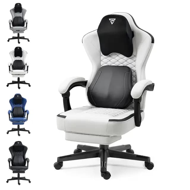 Vigosit Chaise de Jeu Ergonomique avec Massage Chauffant, Soutien Lombaire - Chaise d'ordinateur de Jeu avec Coussin à Ressorts ensachés et Repose-Pieds - Chaise Recliner à Dossier Haut - pour Adulte