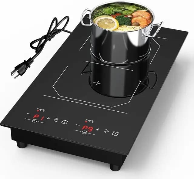 Plaque à Induction Encastrable 2 Feux, 3000W Réchaud Induction Double, 9 Niveaux de Chauffe, Compatible avec Ustensiles Magnétiques