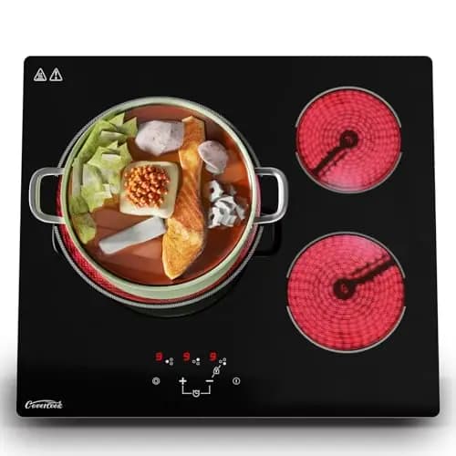 Plaque de Cuisson Vitrocéramique 3 feux cuisinière 60 cm puissance totale 5400W avec commandes tactiles sécurité intégrée timer électronique pour cuisson précise et flexibilité de cuisine, Noir