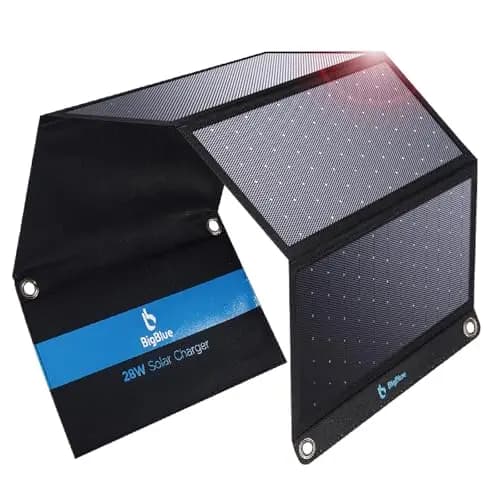 BigBlue 28W Chargeur Solaire Pliable avec 2 USB C + 1 USB A Ports(5V/4,8A au Total) Panneau Solaire Portable Imperméable IP44 Compatible avec iPhone, iPad, Samsung, Huawei, Xiaomi, pour Voyage Urgence