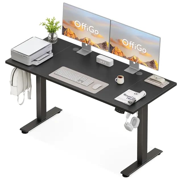 OffiGo Bureau Assis Debout électrique, 160cm Bureau Electrique, Ergonomiqu Table avec 3 Fonction Mémoire, Standing Desk pour la Chambre et Le Travail, Noir