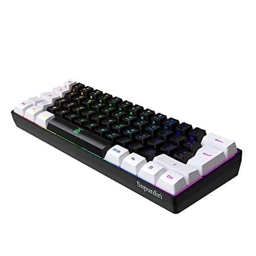 Snpurdiri Clavier Gaming AZERTY 60 Poucent Blanc et Noir Filaire RGB Rétro-éclairé, Mini Clavier Gamer Ultra-Compact à 61 Touches pour Gaming, PC/Mac, Dactylographe, Voyage