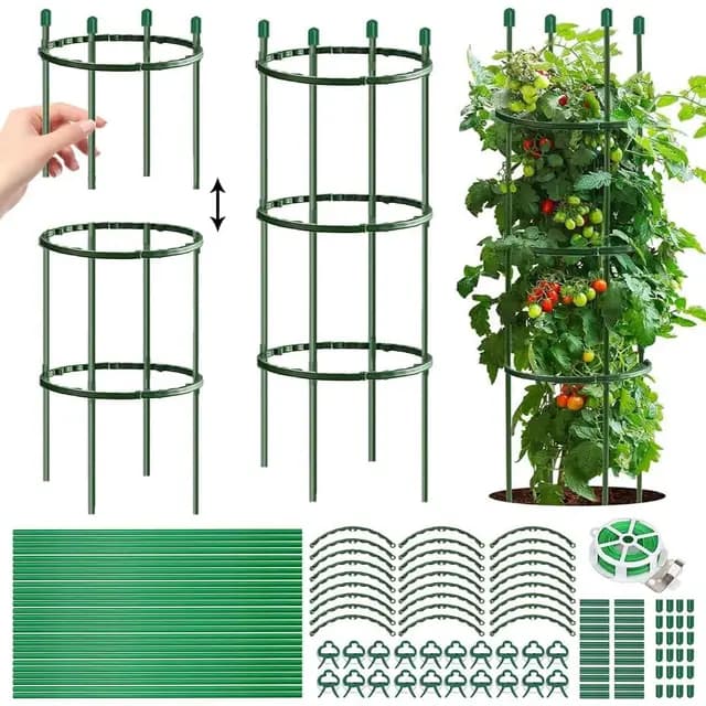 Tuteur Tomate Cerise,141 pièces Tuteur pour Plante Amovible,Support pour Plantes Grimpantes,Aidez Vos Plantes à Pousser - Anneau de Support de Plante Pieux à Hortensias,Pivoines,Plantes Vivaces – Image 1
