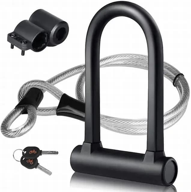 Antivol en U pour vélo DINOKA U + câble antivol en acier avec support 2 en 1 antivol de vélo en U flexible câble en acier