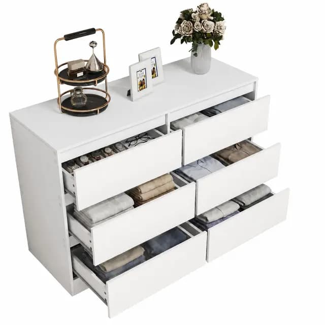 Commode Chambre avec 6 Tiroirs - Meuble de Rangement pour Salon et Entrée Couloir - Spacieuse et Design - Armoire à tiroirs Moderne -Blanc - 100 x 37 x 69 cm