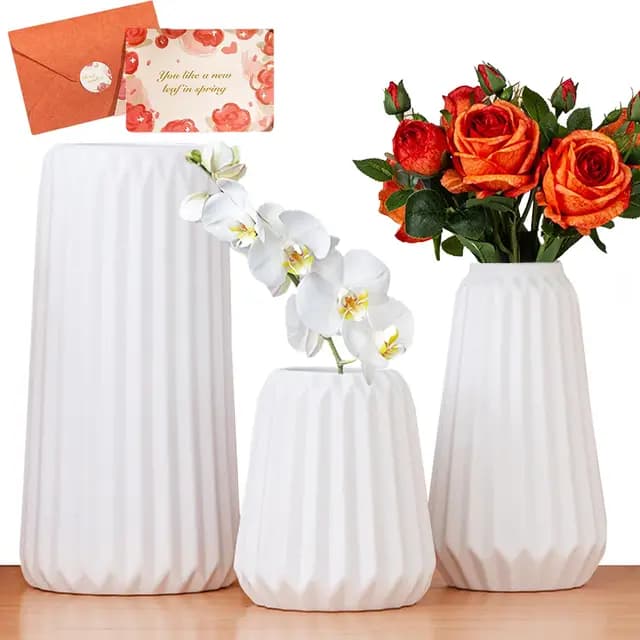 UCAMP Lot de 3 Vases Céramique Blanc
