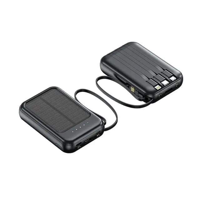 Mini banque d'énergie solaire avec câble intégré, chargeur portable de 10 000 mAh avec panneau solaire pour alimentation d'urgence