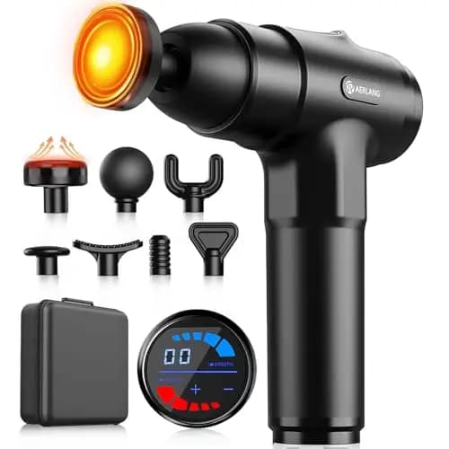 Pistolet de Massage,AERLANG Pistolet de Massage avec Chaleur,Masser les muscles,Silencieux Masseur dos et cervicales avec 20 Niveaux Réglables,Charge de Type-C, Cadeau Anniversaire Femme&Homme
