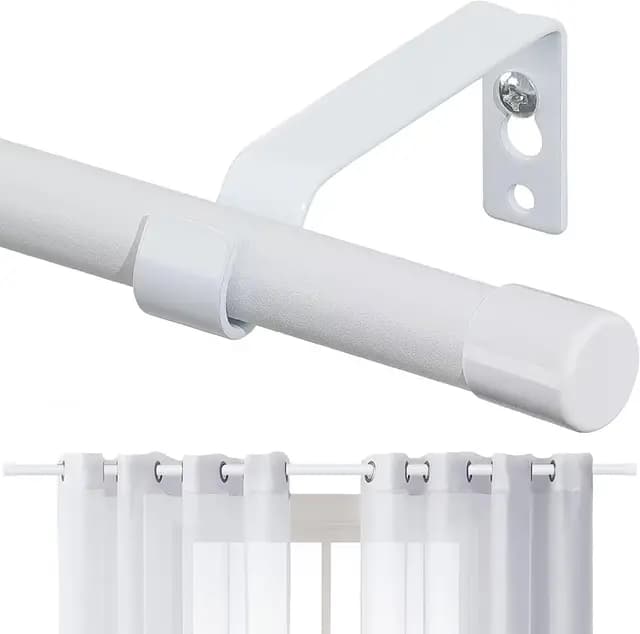 Tringle à Rideaux, 76-157cm Tringle à Rideau Extensible avec Boutons Cap avec Supports Ensemble de Quincaillerie en Acier Inoxydable Réglable - 16mm de Diamètre Fenêtre Décorative pour Salon/Blanc Mat