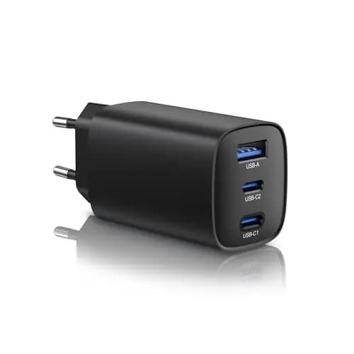 65W Chargeur USB C Rapide 3 Ports GaN PPS Prise USBC Charge Rapide Bloc Chargeur Type C Adaptateur Secteur USB C Compatible avec MacBook Pro/Air, iPad, iPhone 17/16, Galaxy S25/S24/S23