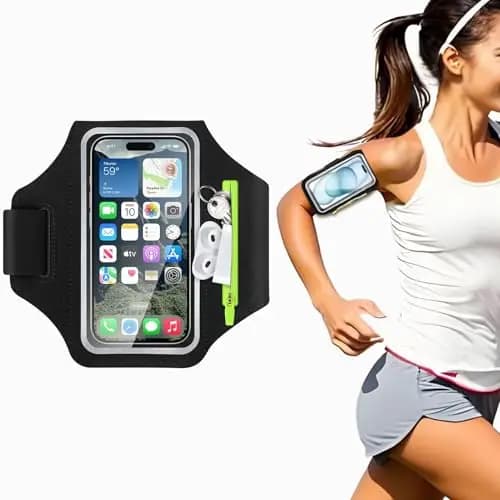 Brassard Telephone Sport, Brassard de Sport avec Poche pour Ecouteurs Clés de Voiture Fermeture Eclair Réfléchissante, Brassard Running pour iPhone 16 15 14 Pro Max(6,8 Pouces)