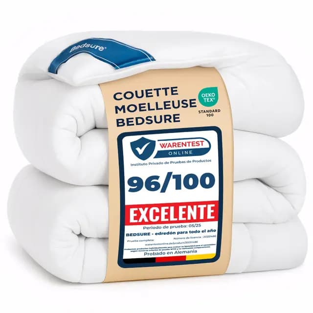 Bedsure Couette 260x240 Quatre Saisons Toute l'Année - Couette 260x240cm 4 Saisons - Certifiée Oeko-TEX 300g/m² Blanc, Duvet Doux et Chaud pour Allergiques