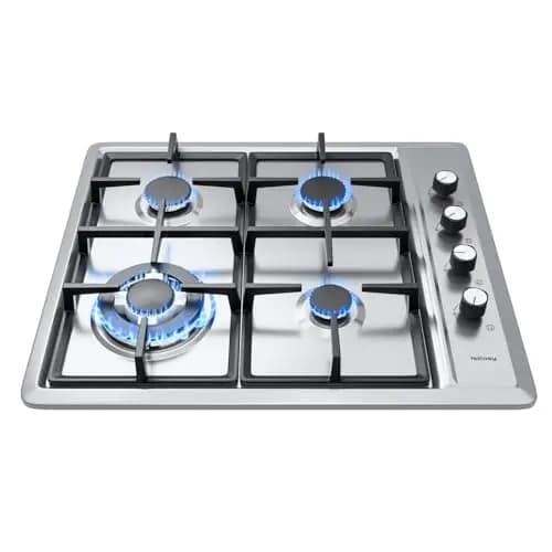 IsEasy Plaque Gaz 4 Feux Inox, Plaque de Cuisson Gaz 4 feux Encastrable, Table de cuisson 60cm, Gazs Ville et Bouteille