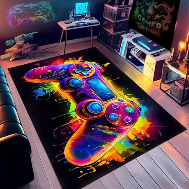 Tapis Chambre Ado Gamer 3D, Tapis Sol Gaming Deco Chambre Garcon Enfant,Tapis De Salon Moderne Antidérapant, Tapis Gaming Néon Graffiti Manette De Jeu, Flanelle Doux Carpets (Graffiti,80x120cm)