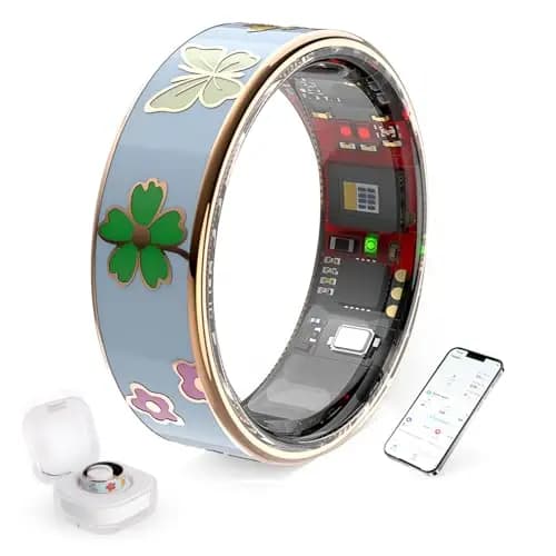 Bague Connectée Élégante pour Femme Homme, Tracker Santé et Fitness avec Surveillance du Rythme Cardiaque, Sommeil, Oxygène dans Le Sang, Étanche IP68, Podomètre, Compatible iOS et Android (Bleu, 10) – Image 1