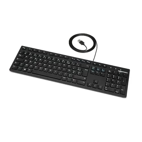 Amazon Basics Clavier USB filaire discret avec disposition française, noir mat – Image 1