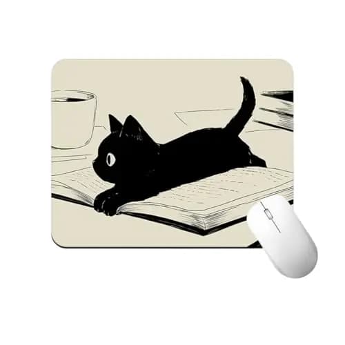 1 Tapis de Souris avec trois chats, Caoutchouc, Noir, 200 mm x 240 mm, 3 mm, Antidérapant, Design de Chat Amusant, Bureau, Jeu – Image 1