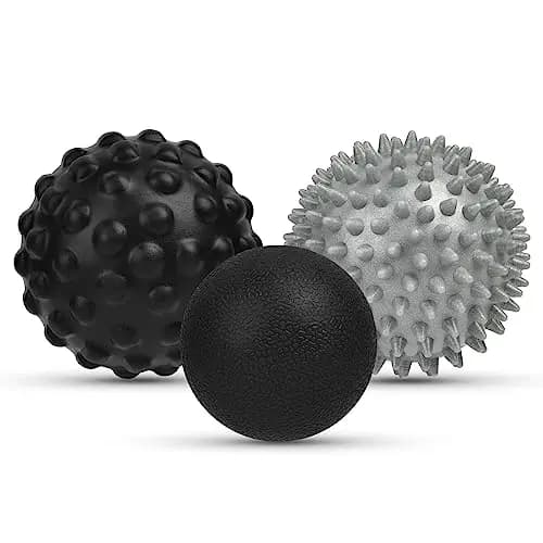 URAQT 3 Pièces Balles de Massage, Balles à Picots, PU Massage de Trigger Point, Boule Myofasicale, Lacrosse Massage Ball pour la Relaxation Musculaire Ultime, l'automassage, Noir+Gris