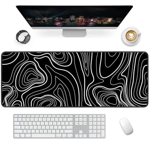 Tapis de Souris Gaming XXL Mousepad 800 x 300mm, Grand Tapis de Bureau sous Main avec Base en Caoutchouc antidérapante pour Gamer,Personnel de Bureau(Lignes Noires et Blanches)