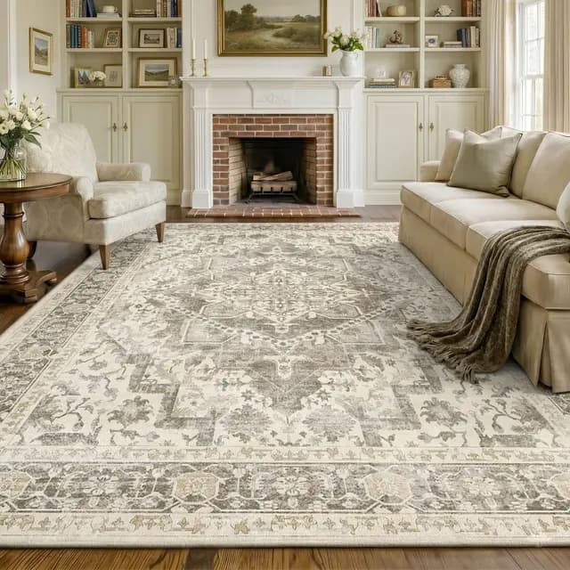 INOVADAY Tapis Vintage Imprimé, 200x300 cm Lavable en Machine Tapis Salon, Tapis Chambre Intérieur, Doux Antidérapant, Adapté à l'aspirateur Beige Camel