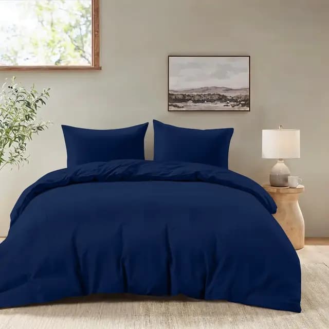 Dreamzie - Housse de Couette 220x240 avec 2 Taies Oreiller 65x65 - Parure de Lit Adulte 3 pièces en Microfibre Douce Bleu Foncé - Certifiée Oeko-Tex