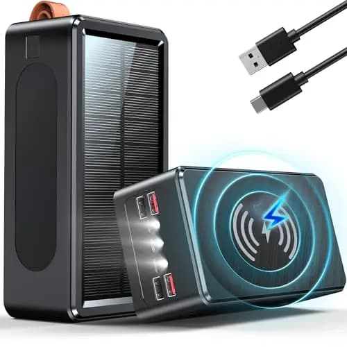 90000mAh Batterie Externe Solaire 35W PD Power Bank Charge Rapide USB-C Chargeur Portable Charge sans Fil avec Lampe SOS Affichage numérique pour Phones Camping Outdoor – Image 1