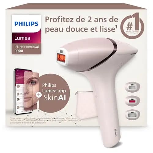 Philips Lumea série 9900 - épilateur à lumière pulsée, alternative à l'épilation laser, SenseIQ et SkinAI, 3 embouts pour le corps, le visage et les zones de précision, avec ou sans fil, BRI953/02