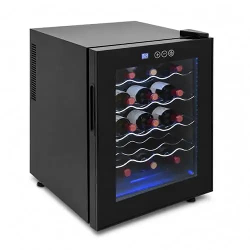 Cave à Vin 20 Bouteilles, Réfrigérateur à Vin 48 L avec Température Réglable 12-18 °C, Cave à Vin Autoportante avec Panneau Tactile LED, Porte en Verre Trempé et Lumière LED Bleue