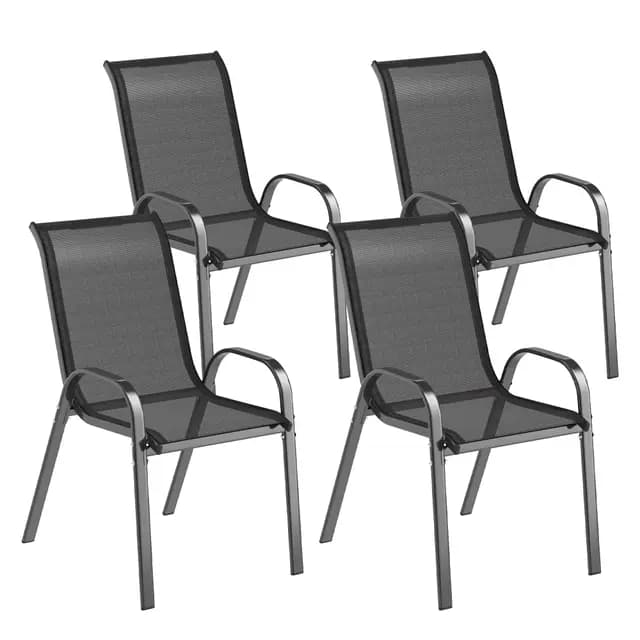 Outsunny Lot de 4 chaises de Jardin, chaises empilables, Dossier Haut incliné, Tissu en Maille Respirante, Cadre en Acier, Noir