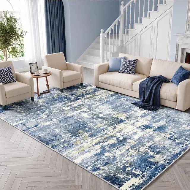 Tapis Salon 200x300cm, Grand Tapis Lavable en Machine et Antidérapant, Tapis Chambre Adulte, Tapis Vintage Bleu, Poil Ras Ultra Doux, pour Cuisine Couloir Salle à Manger Entrée