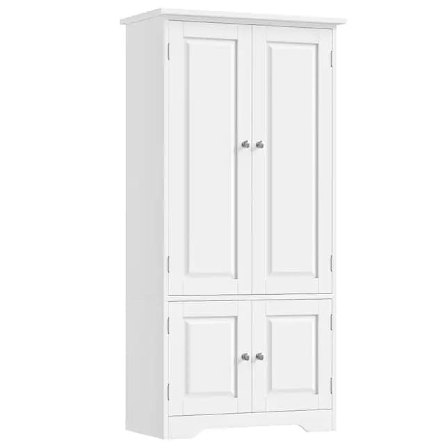 FOREHILL Armoire de Rangement avec 4 Portes Petite Meuble de Rangement Buffet Cuisine Étagère Réglable Armoire vestiaire pour Salon, Chambre, Bureau en Bois 58x31,5x123cm Blanc