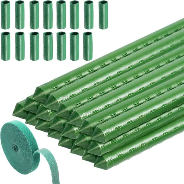 Lot de 20 tuteurs pour plantes grimpantes - Tube en acier inoxydable avec revêtement en plastique - Tuteur avec 15 connecteurs et 1 attache pour plantes - Longueur : 40 cm