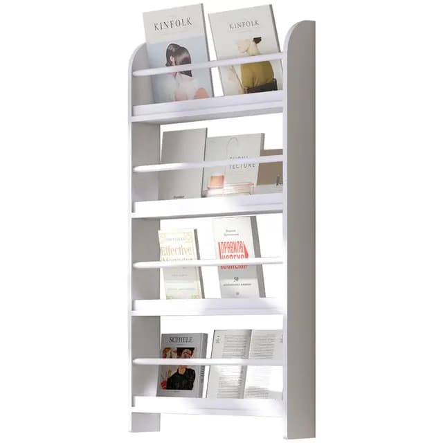 HOMCOM Bibliothèque Murale 4 Niveaux, étagère Murale en Bois, étagère de Rangement pour Livres et Magazines, Design Moderne, pour Salon, Bureau ou Chambre, 59 x 12 x 113 cm, Blanc