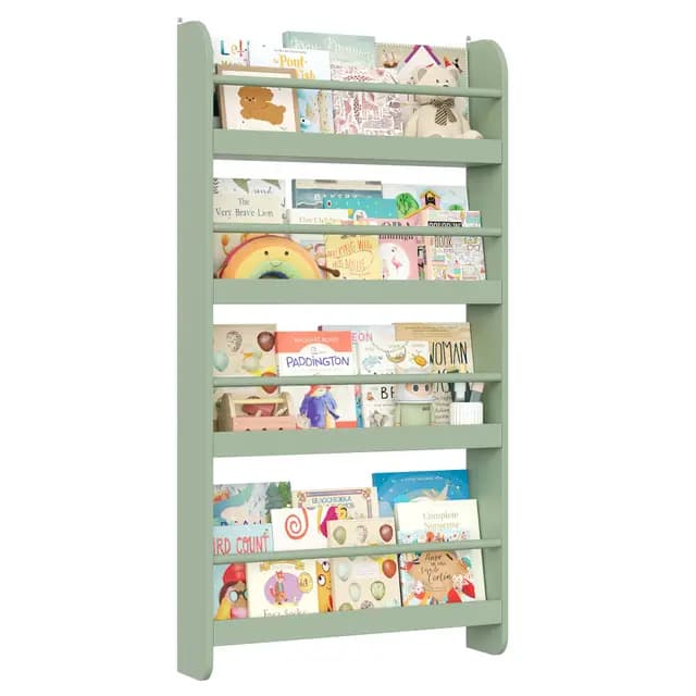 FOREHILL Bibliotheque Enfant, Bibliothèque Murale avec 4 Étagères, Etagere Murale, Rangement Livre Jouets pour Chambre d'enfants Salle de Jeux, Vert 58x12x111cm