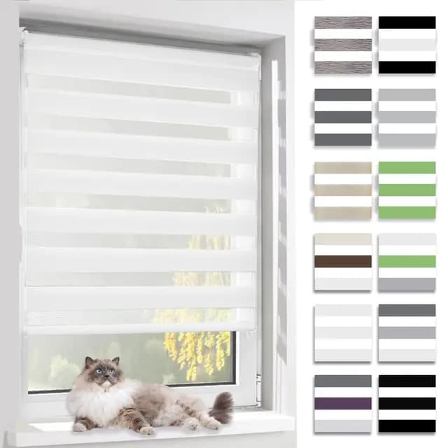 BelleMax Store Enrouleur Jour Nuit,Tissu Double,Rideau sans Perçage,Translucide Occultant Protection Vie privée,pour Fenêtre et Porte,(Largeur du Tissu 40 cm),Blanc,40l x 150L cm