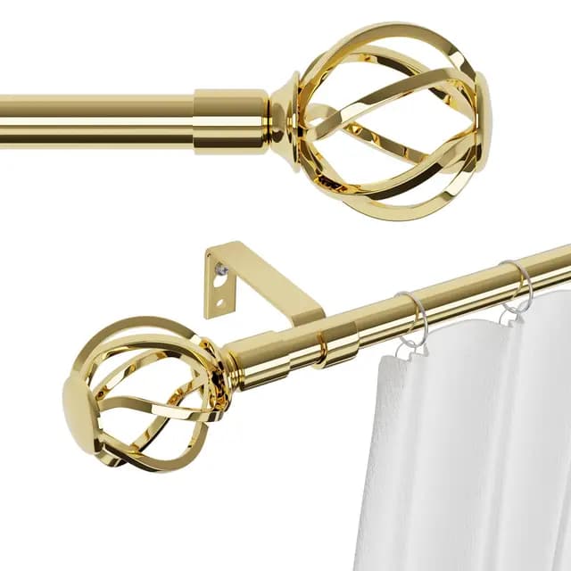 Tringle Rideau Or de 68 à 157 cm avec Embouts Torsadés, Kit de Tringle a Rideaux Décorative en Métal avec Fixation Murale, Tringle a Rideau de 16 mm de Diamètre Pour Fenêtres