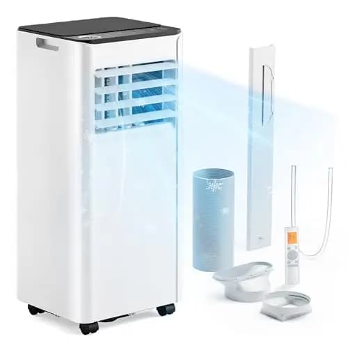 EUHOMY Climatiseur mobile 9000 BTU 2,6 kW (avec télécommande), climatiseur portable quatre en un, fonctionnement silencieux, écran LED, surface couverte 25 m², minuterie 24 heures