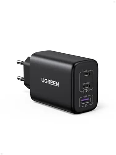 UGREEN Zapix 65W Chargeur USB C Rapide 3 Ports GaN Tech Compatible avec iPhone 17 Pro Max Air 16 15 14 13 12 iPad MacBook Neo Air Pro M5 M4 M3 M2 M1 Galaxy S26 S25 S24 A15 Pixel 10 9 8 XPS (Noir)
