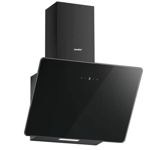 COMFEE' ANGJ64B-60 Hotte aspirante inclinée 60 cm en Verre Trempé, 3 Niveaux de Vitesse, Écran Tactile LED, Recycle interne ou Évacuation extérieure, 60 cm - Noir