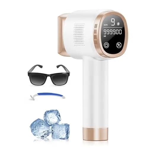 Épilateur Lumière Pulsée avec Fonction de Refroidissement, Épilation Laser sans Douleur avec 9 Niveaux D'énergie pour Femmes et Hommes, Visage, Aisselles, Bikini, Jambes, Corps, Blanc