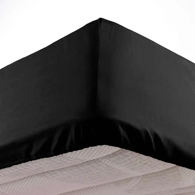 Douceur d'Intérieur, Drap Housse (140 x 190 cm) Oscar Noir, Microfibre Unie – Image 1
