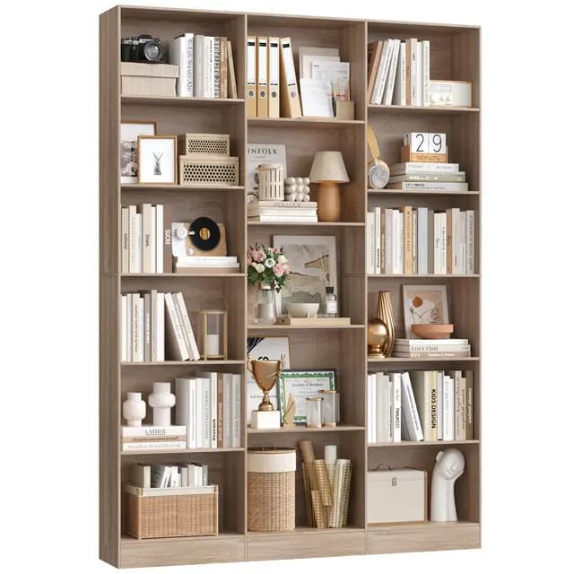 FirFurd Bibliothèque 188cm Bibliotheque avec 17 Étagères de Rangement Bibliotheque Meuble de Rangement pour Salon Bureau Cuisine Chambre 149x23.5x188cm Chêne