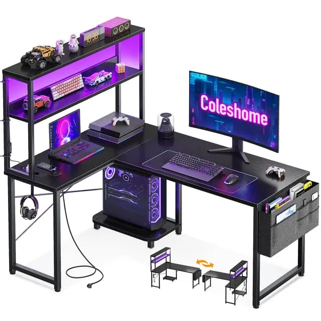 Coleshome Bureau Gaming Noir en L