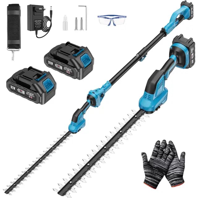 Taille Haie Telescopique Batterie sans Fil avec Perche 2 en 1, Élagueuse sur Perche avec Moteur de 550 W 2 Batteries Taille Haies Électrique, Angle Réglable, Idéal Jardin Verger Taille Haie