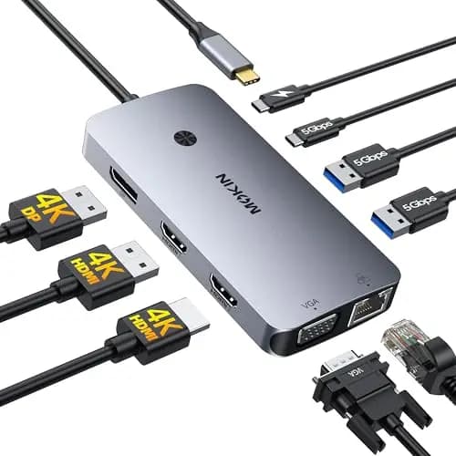 MOKiN Station d'accueil USB C Triple Écran- 9 en 1 Dock USB C avec Double HDMI 4K, DisplayPort, VGA, PD 100W, Ethernet Gigabit, 3 USB A/C 3.0 Compatible Dell/HP/Lenovo/Mac