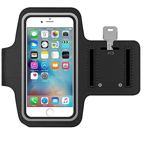 MMOBIEL Brassard pour de Sport Compatible avec iPhone 15/14/13/12/11/ SE 2020/8/ 7/6(S) - 5.5 inch (Noir) Brassad en néoprène Etanche et élastique, Bandes réflectives