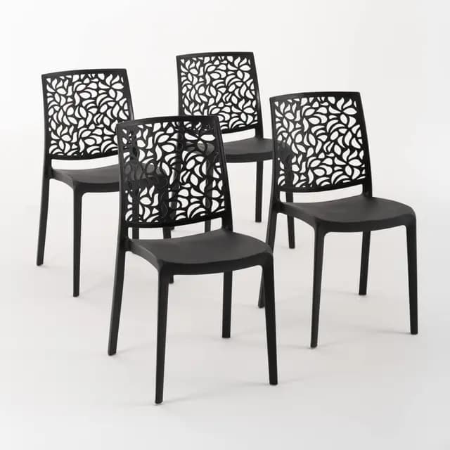 SIEDITI FUORI E DENTRO Chaises en résine avec Fibre de Verre empilables pour intérieur/Cuisine/Salle à Manger et extérieur/Jardin Anna (4 Chaises, Noir)