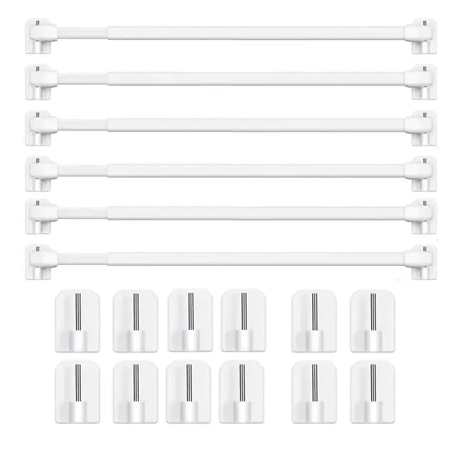 6 Tringles à Rideau en Métalliques Extensibles et Réglables - Sans Perçage, pour Fenêtres et Armoires - Barres de Tension avec Crochets Adhésifs Puissants (Blanc) (6 PCS-40-70cm)