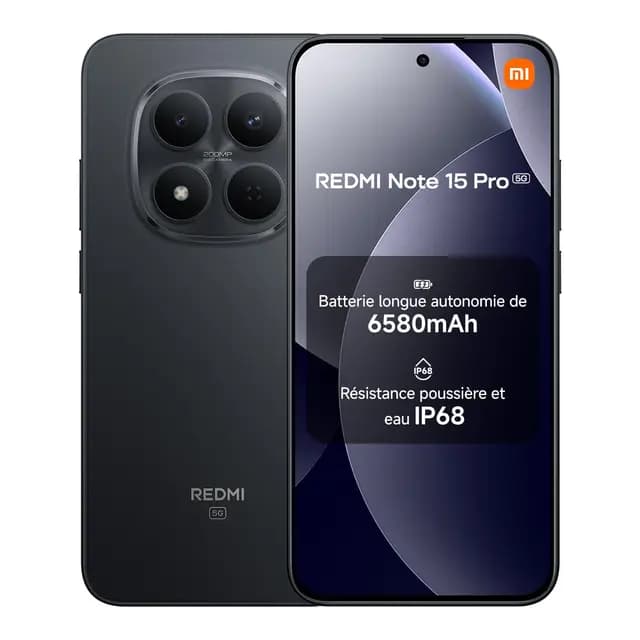 Xiaomi Redmi Note 15 Pro 5G, Smartphone 8+512 Go, Batterie Massive de 6580 mAh, IP66/IP68, Nouvel Appareil Photo 200 MP, écran AMOLED 1.5K de 6,83 Pouces, Noir, Garantie 2 Ans, Chargeur Non Inclus